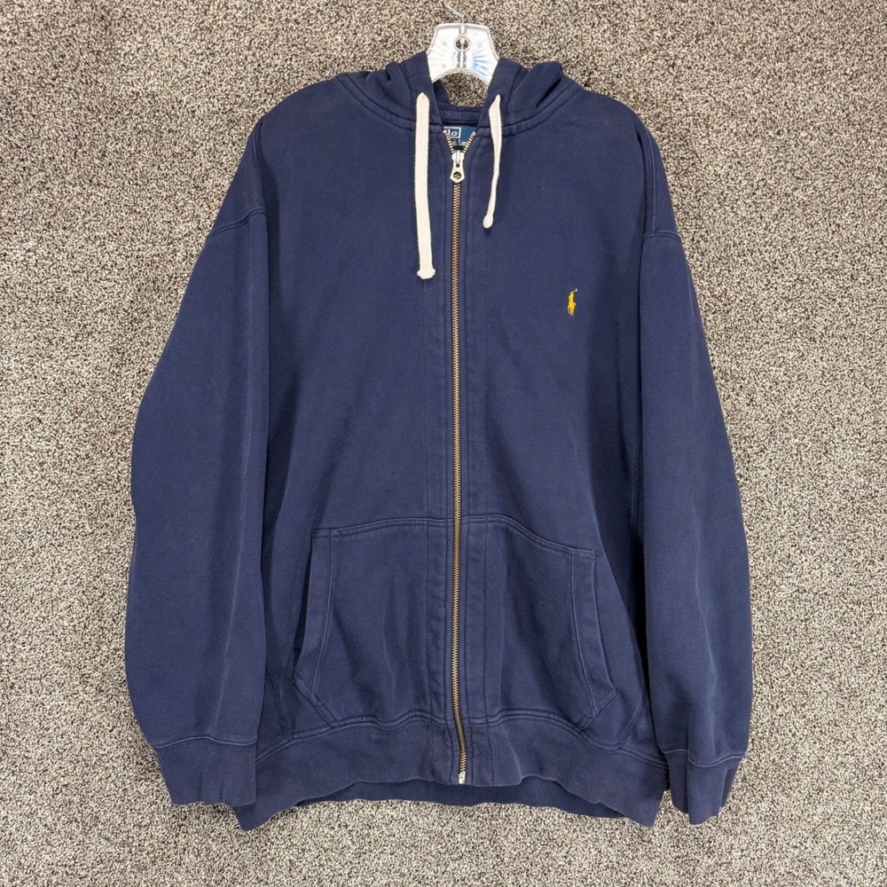 Polo Ralph Lauren Full Zip Thermal Hoodie Mens 2XLT‎ Blue Cotton Blend Pony